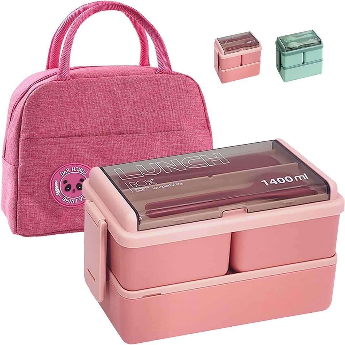 TIOZONEY - Lunch Box 2niveles Fiambrera Desmontable Con Cubiertos Y Bag