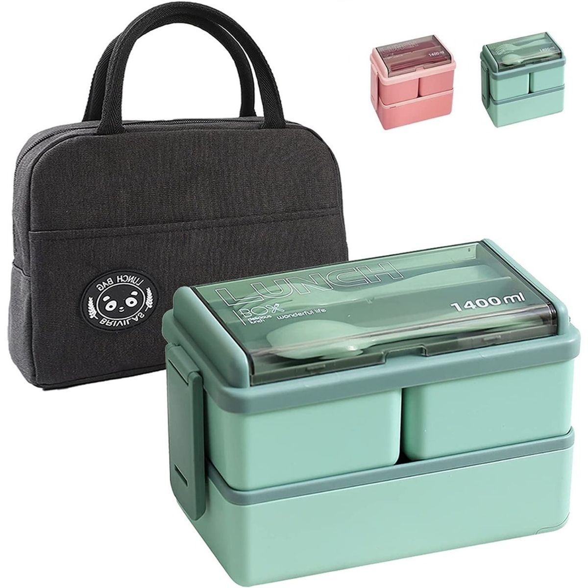 TIOZONEY - Lunch Box 2niveles Fiambrera Desmontable Con Cubiertos Y Bag