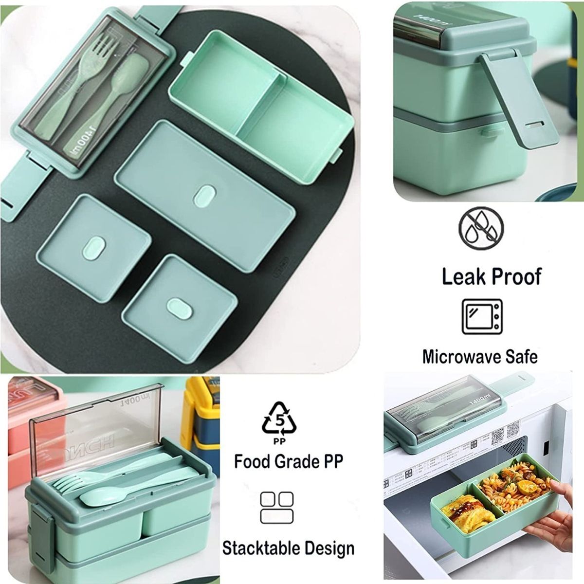 TIOZONEY - Lunch Box 2niveles Fiambrera Desmontable Con Cubiertos Y Bag