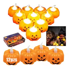TIOZONEY - 12 Pzs Luz De Té Led Sin Llama De Calabaza De Halloween