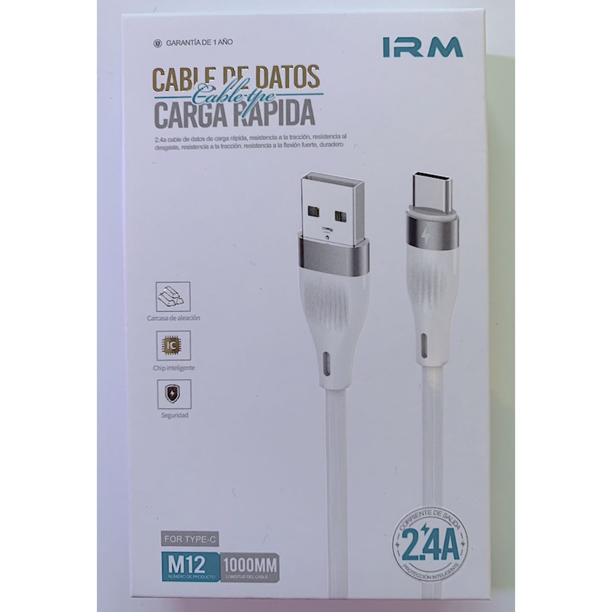 IRM - Cable Tipo C Carga Rápida 2.4a 1 Metro Resistente a Tracción