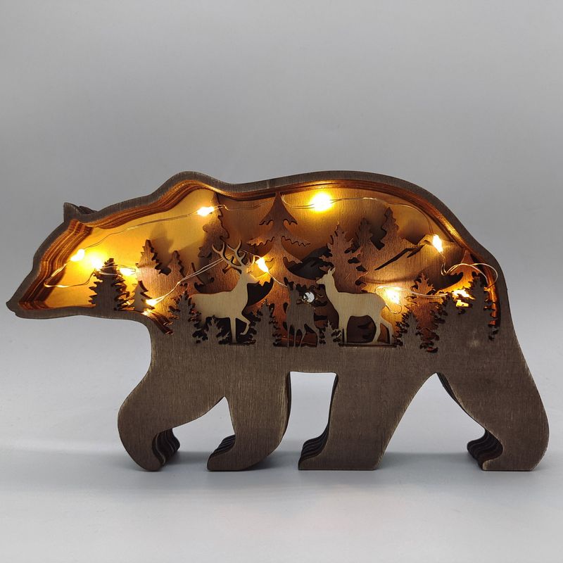 TIOZONEY - Decoración de oso marrón de madera con luz