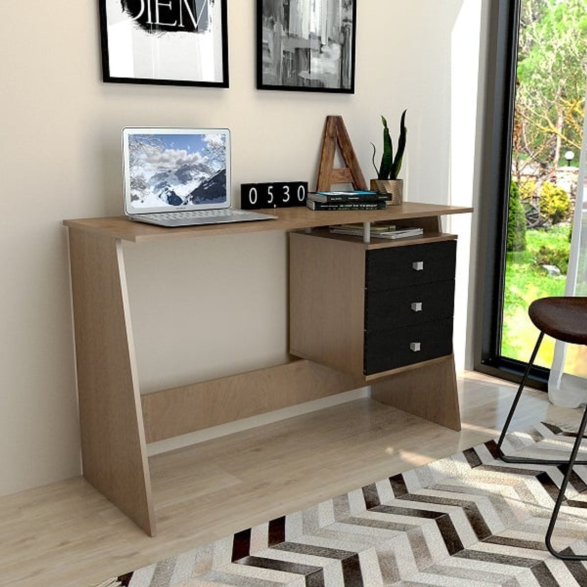 DF HOME - Escritorio Nova Emovell Madera Negro 3 Cajones B36.071