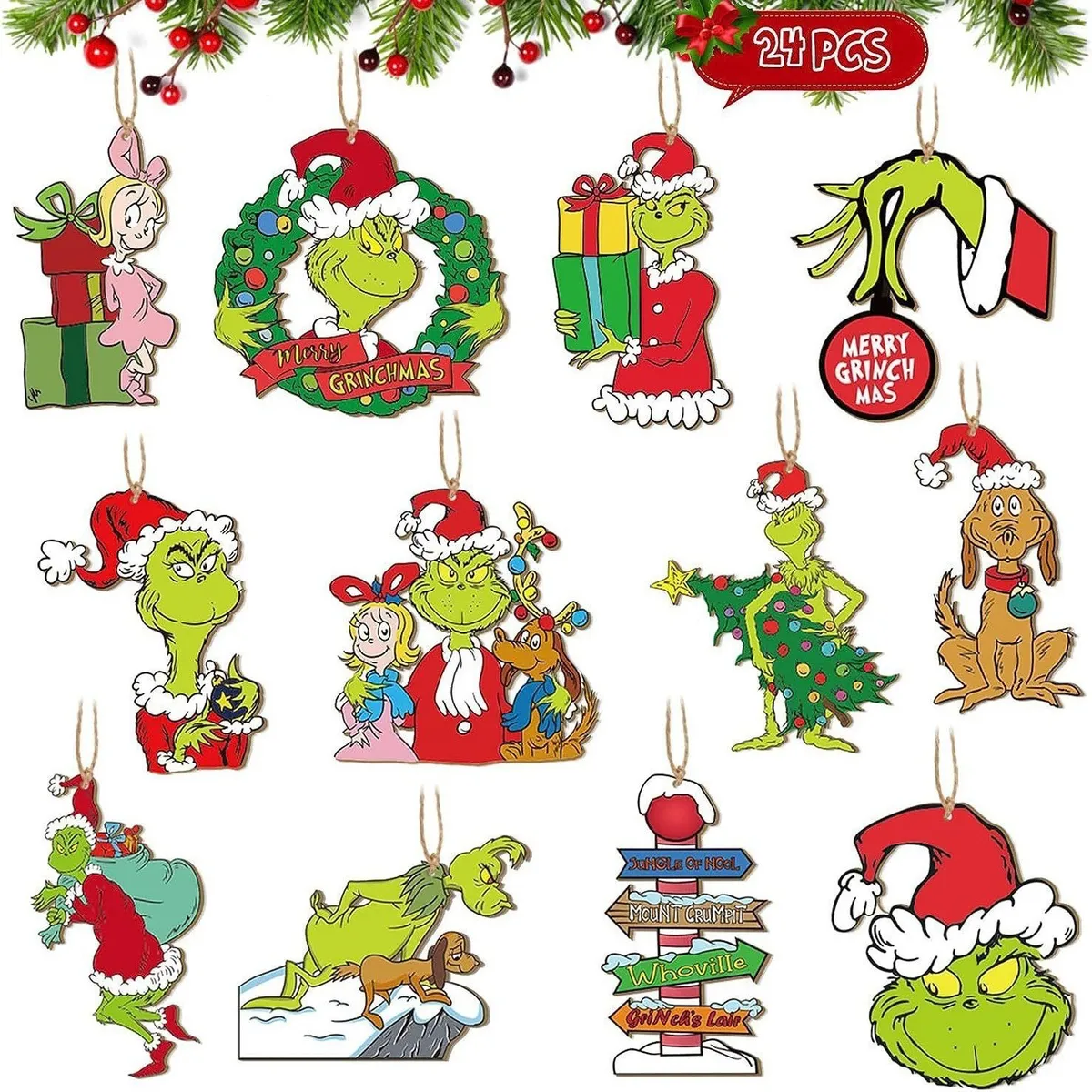 TIOZONEY - 24 adornos de madera para el árbol de Navidad