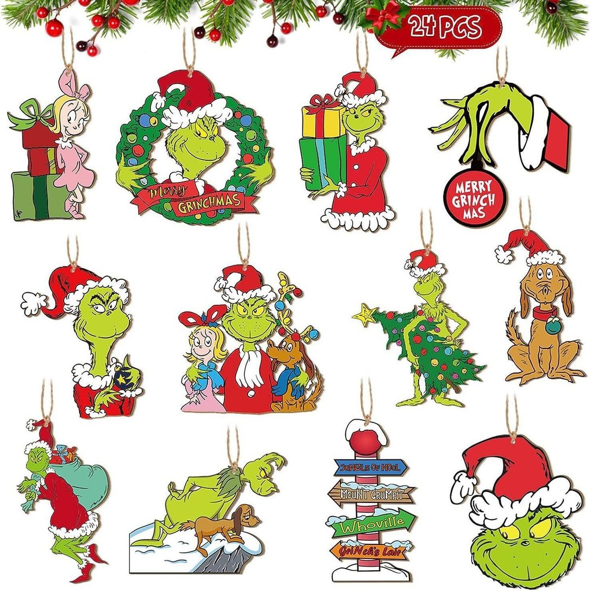 TIOZONEY - 24 adornos de madera para el árbol de Navidad