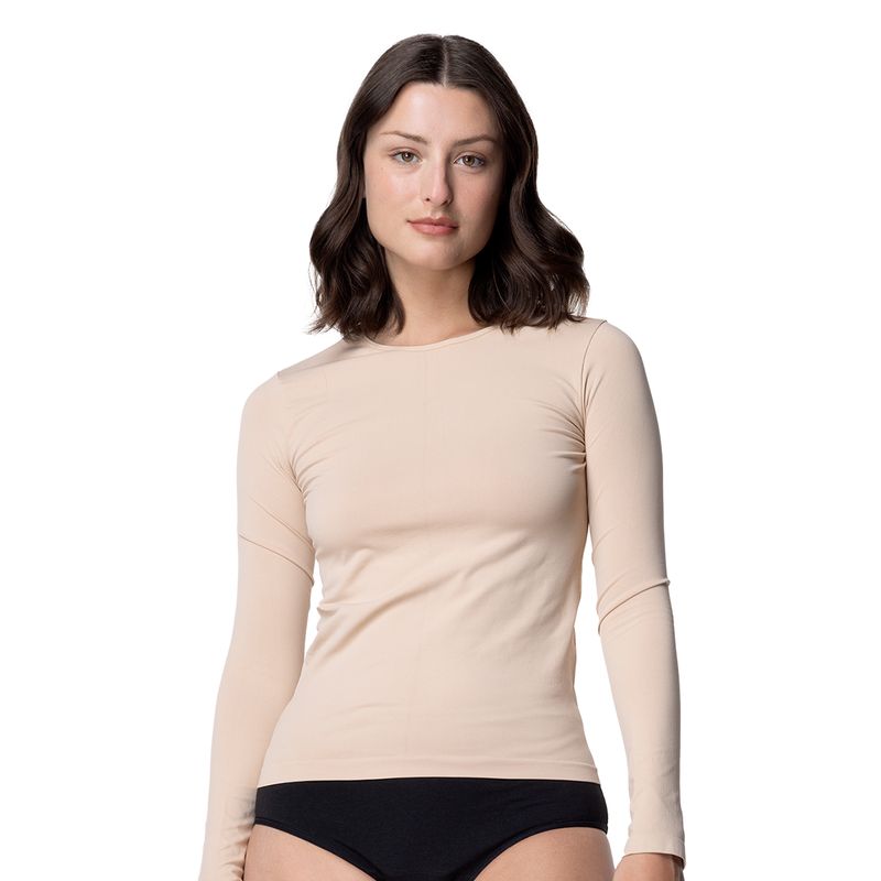TOP - Camiseta Manga Larga Microfibra Mujer C2 Cuello Redondo Top