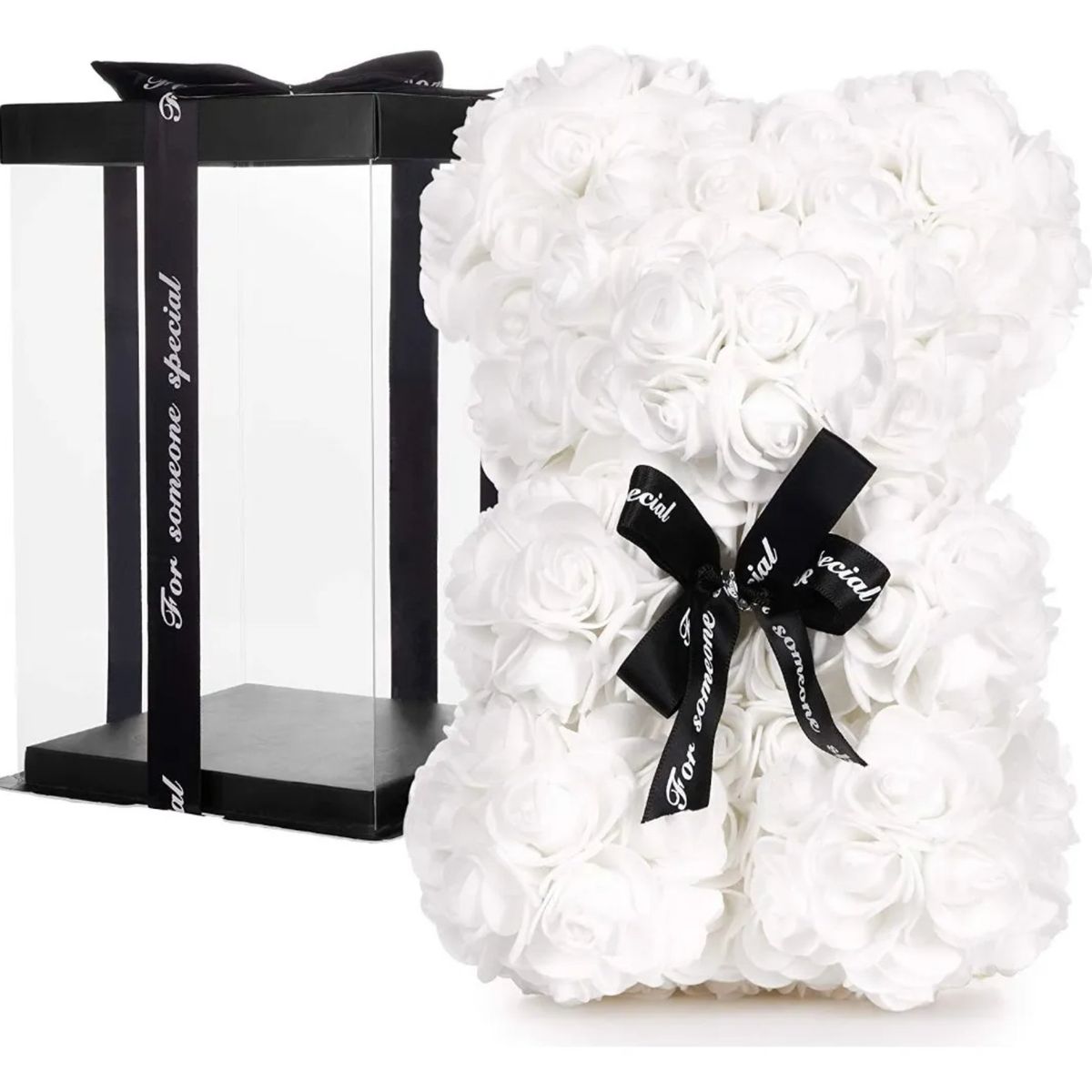 MOVI - Oso de Peluche con Rosas Eternas color Blanco  Un Detalle Inolvidable
