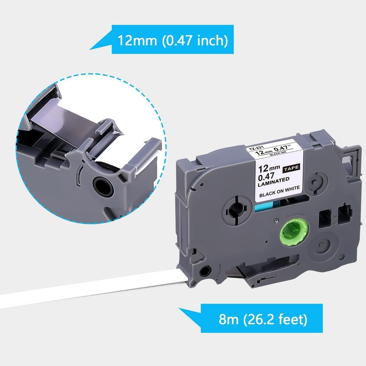 GENERICO - Cinta Alternativa TZE-231 Para Rotuladora Brother 12mm X 8m