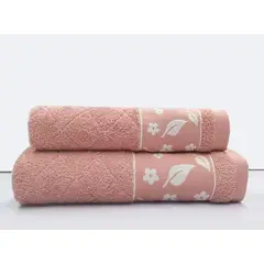 ANDES1 - Andes Juego Toallas Jacquard Hojas 2 Piezas Rosa