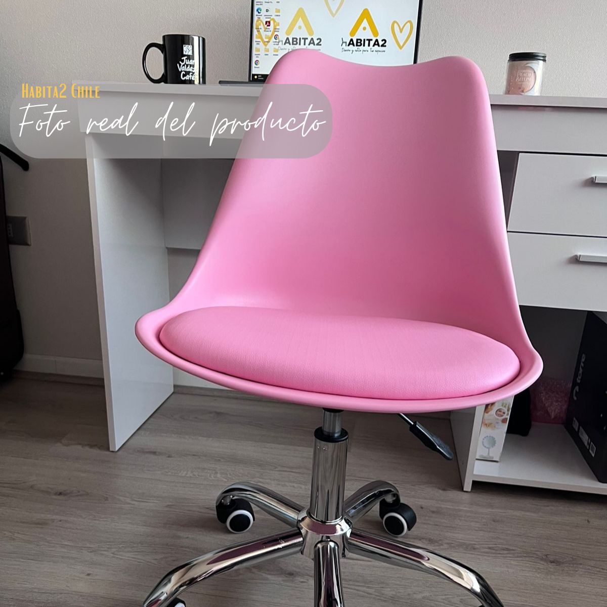 GENERICO - Pack Tulip Work de Escritorio con Cojin de Ecocuero- Rosada