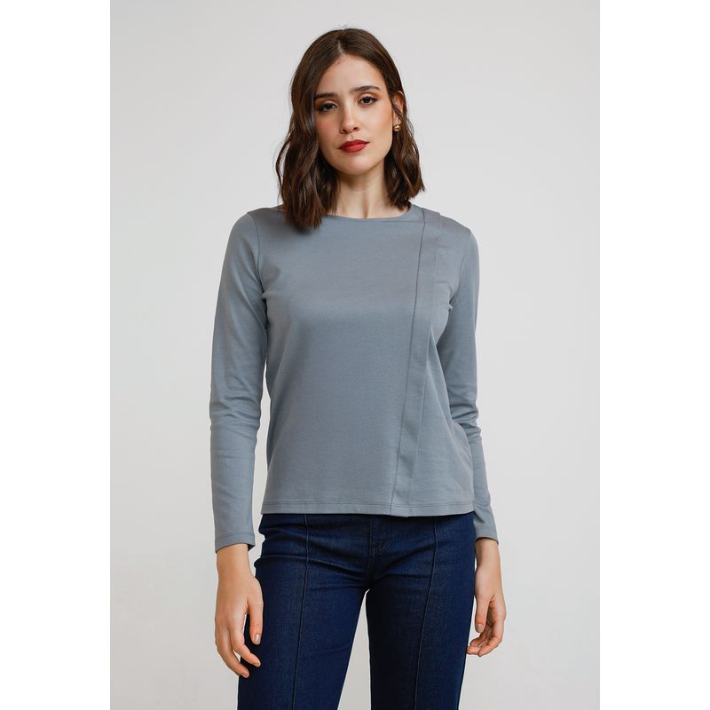 CANADIENNE - Polera Manga Larga Mujer Algodón Peruano Dusty Blue Canadienne