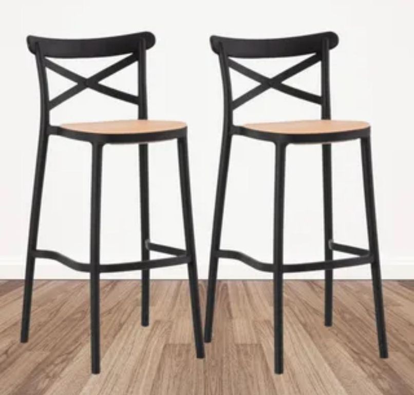 Pack 2 Taburete piso de Bar Sena 75 cm Polipropileno - Negro Negro