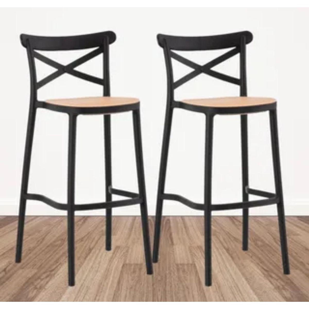 HABITA2 CHILE - Pack 2 Taburete piso de Bar Sena 75 cm Polipropileno - Negro