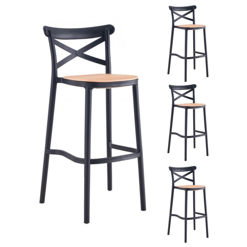 GENERICO - Pack 4 Taburete piso de Bar Sena 75 cm Polipropileno - Negro