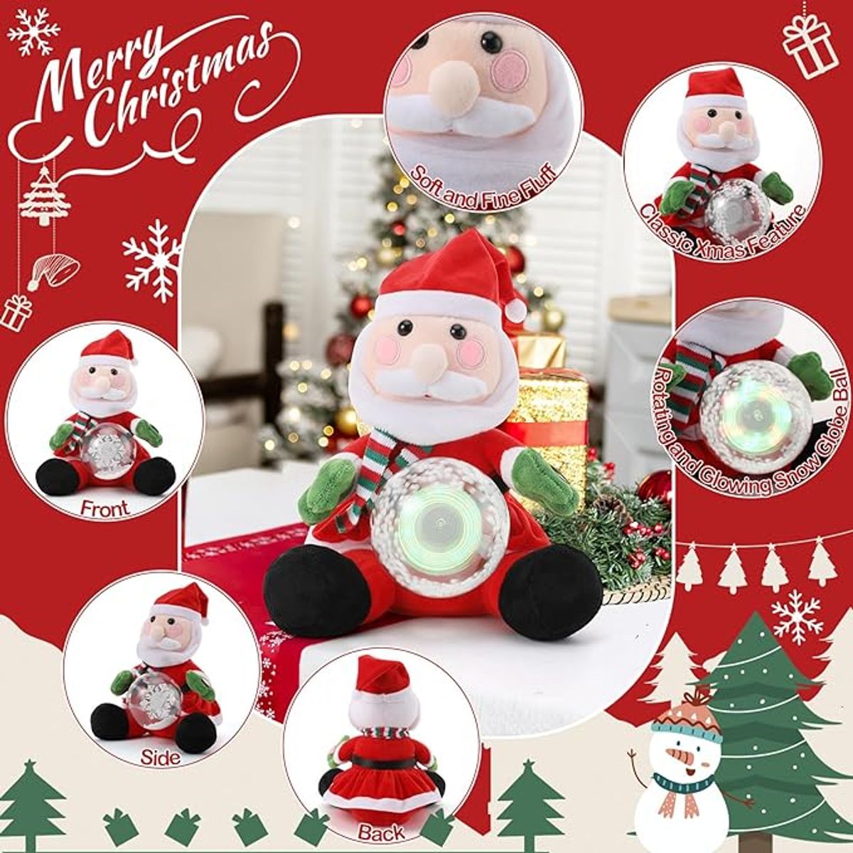 TIOZONEY - Juguete Papá Noel luminoso que canta 25 cm