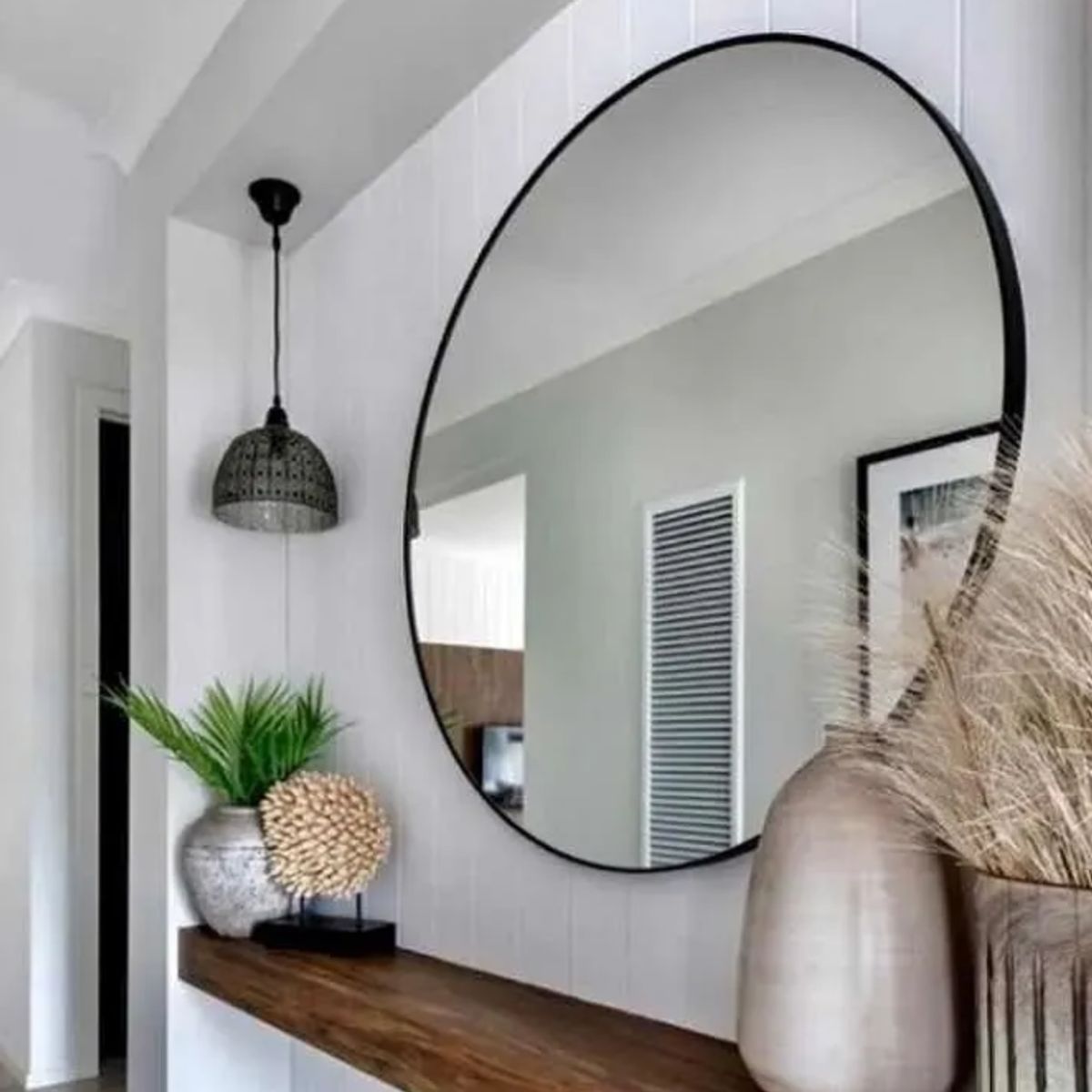 GENERICO - Espejo Redondo 60CM Marco Negro Taller Sin Fronteras