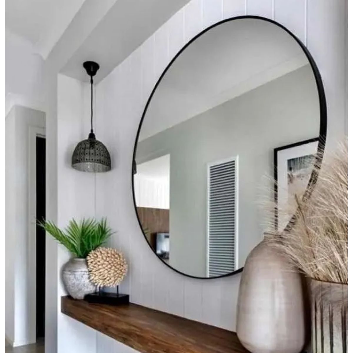 GENERICO - Espejo Redondo 60CM Marco Negro Taller Sin Fronteras