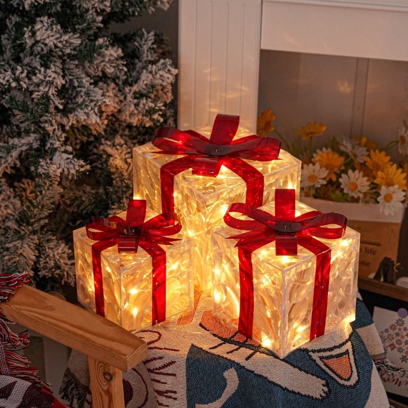 TIOZONEY - 3 pcs LED Luces de Navidad Caja de regalo