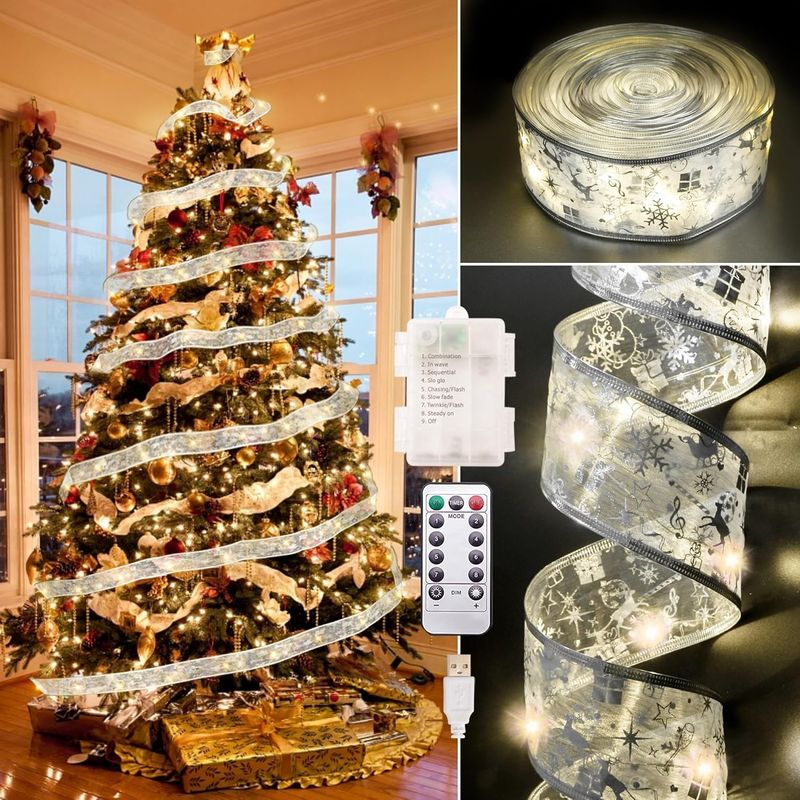 TIOZONEY - Decoraciones de Navidad100 luces LED para árbol de Navidad