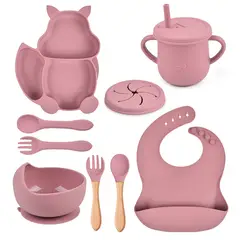 TIOZONEY - Platos De Silicona Bebe Juego De Cubiertos Antideslizante