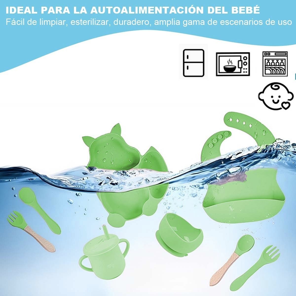 TIOZONEY - Platos De Silicona Bebe Juego De Cubiertos Antideslizante