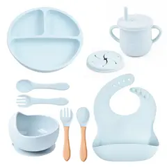 TIOZONEY - Juego De Platos Para Bebé Cubiertos Silicona Antideslizante