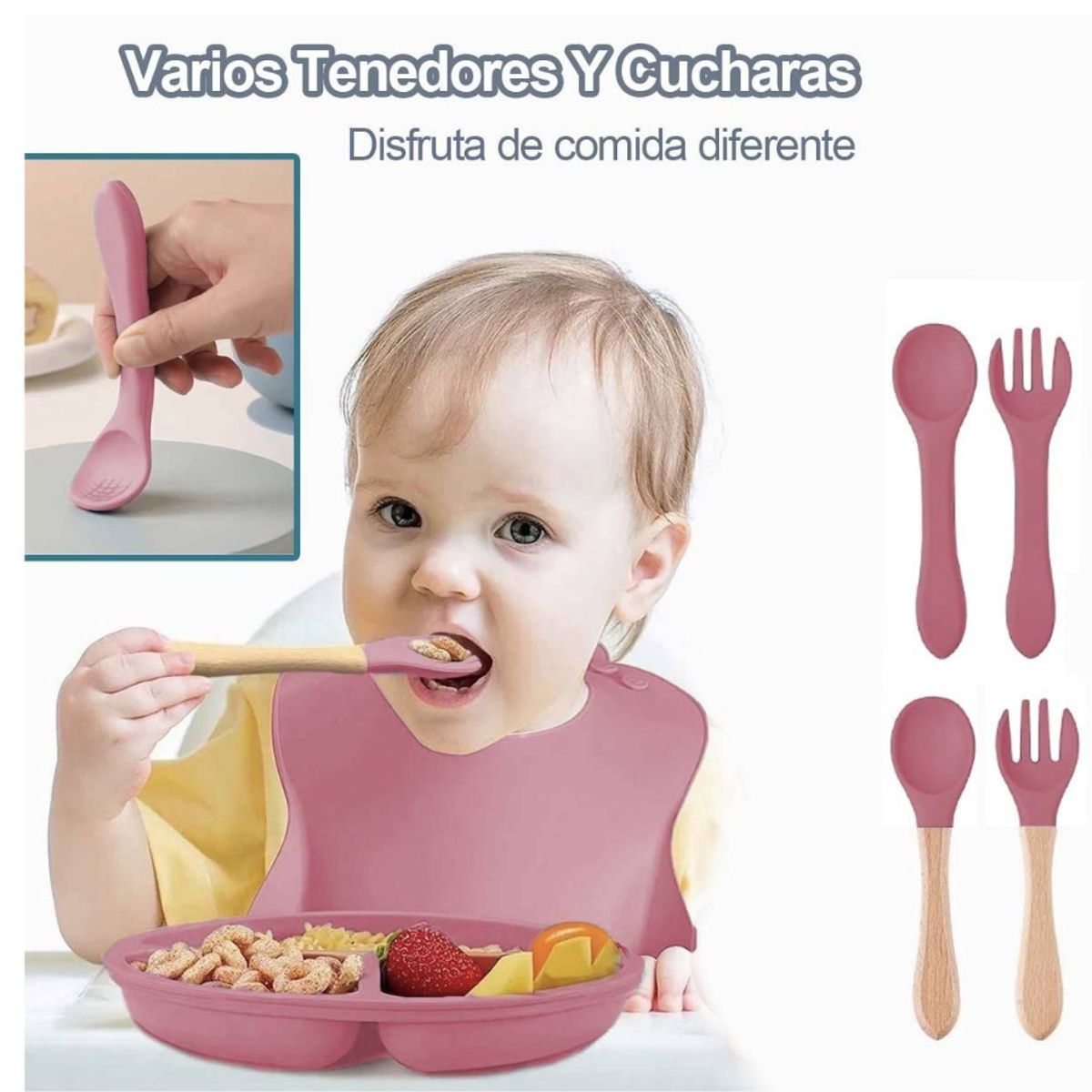 TIOZONEY - Platos De Silicona Bebe Juego De Cubiertos Antideslizante