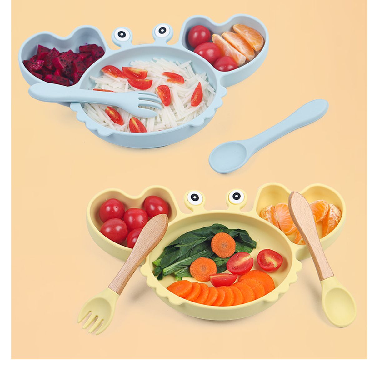 TIOZONEY - Juego De Cubiertos De Silicona Antideslizante Para Bebé 7pcs