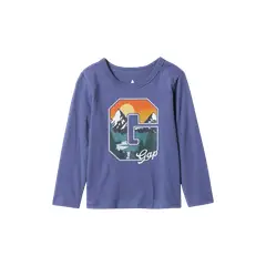 GAP - Polera Hombre Gráfica Manga Larga Azul