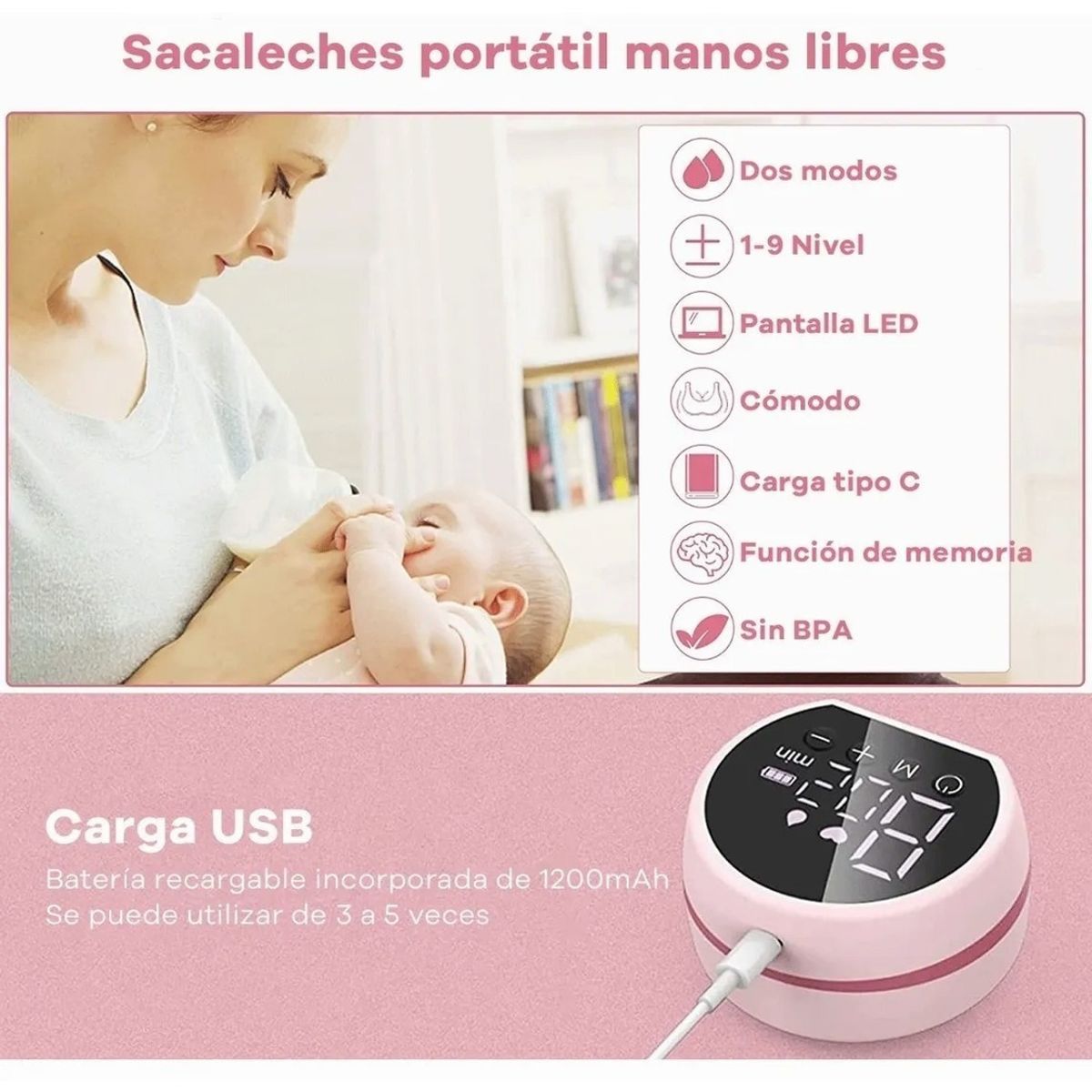 TIOZONEY - Extractor De Leche Eléctrico Portátil Manos Libres