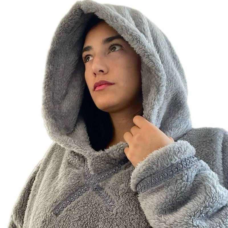 UNICO DISEÑO - Polerón Unicolor Corderito polar con gorro invierno Oversize