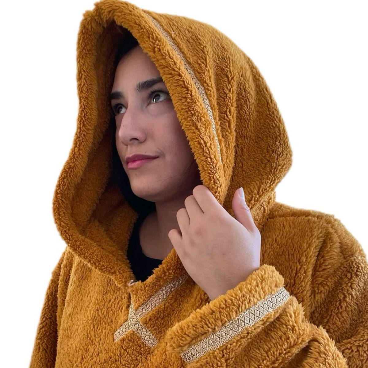 UNICO DISEÑO - Polerón Unicolor Corderito polar con gorro invierno Oversize