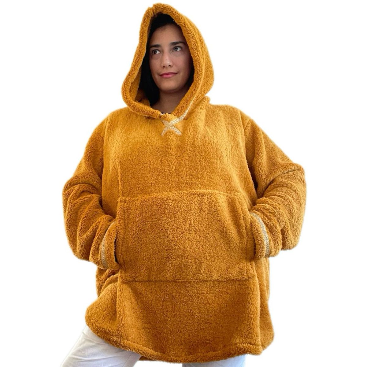 UNICO DISEÑO - Polerón Unicolor Corderito polar con gorro invierno Oversize