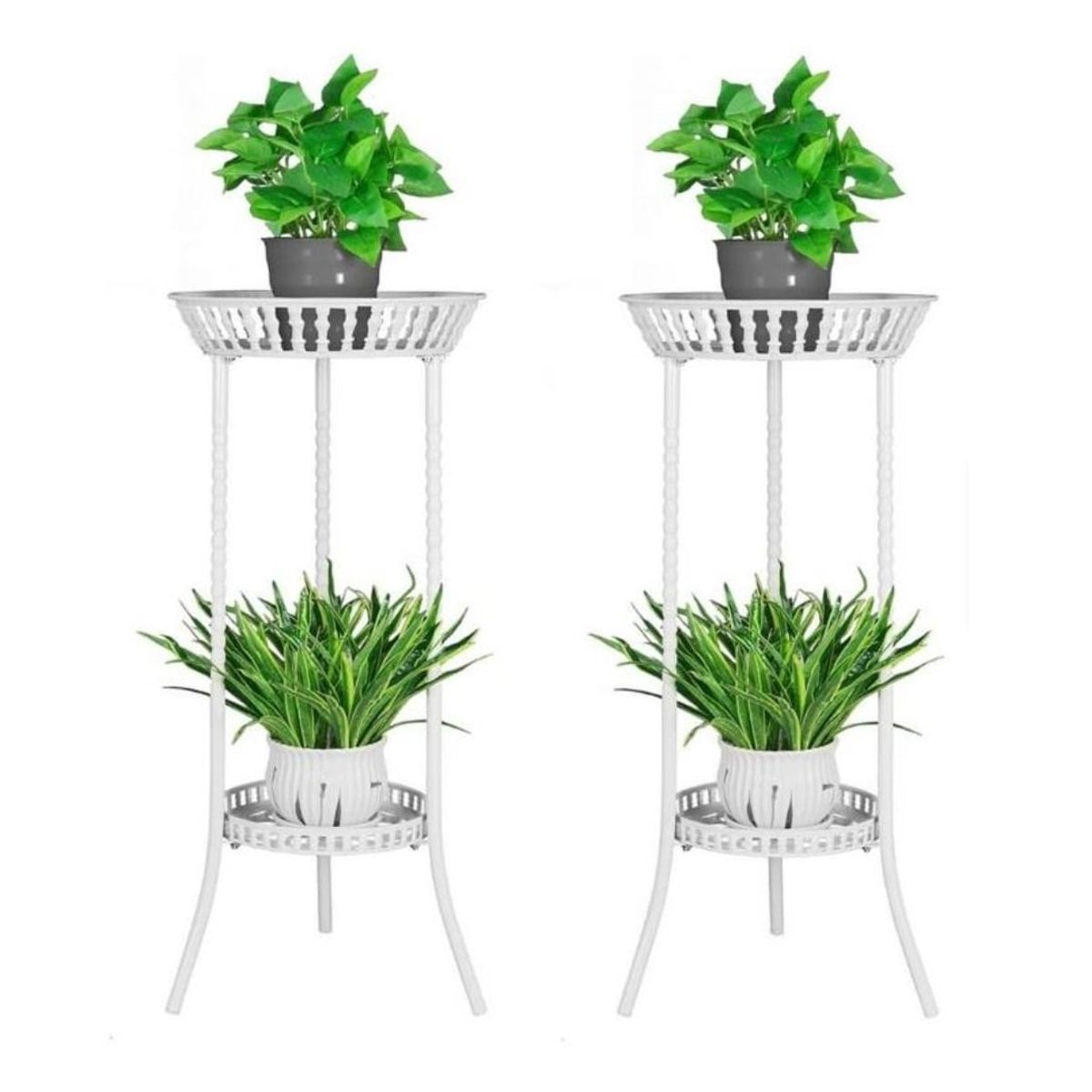 GENERICO - Pack de 2 Pedestales para 2 Macetas Metálico Blanco.