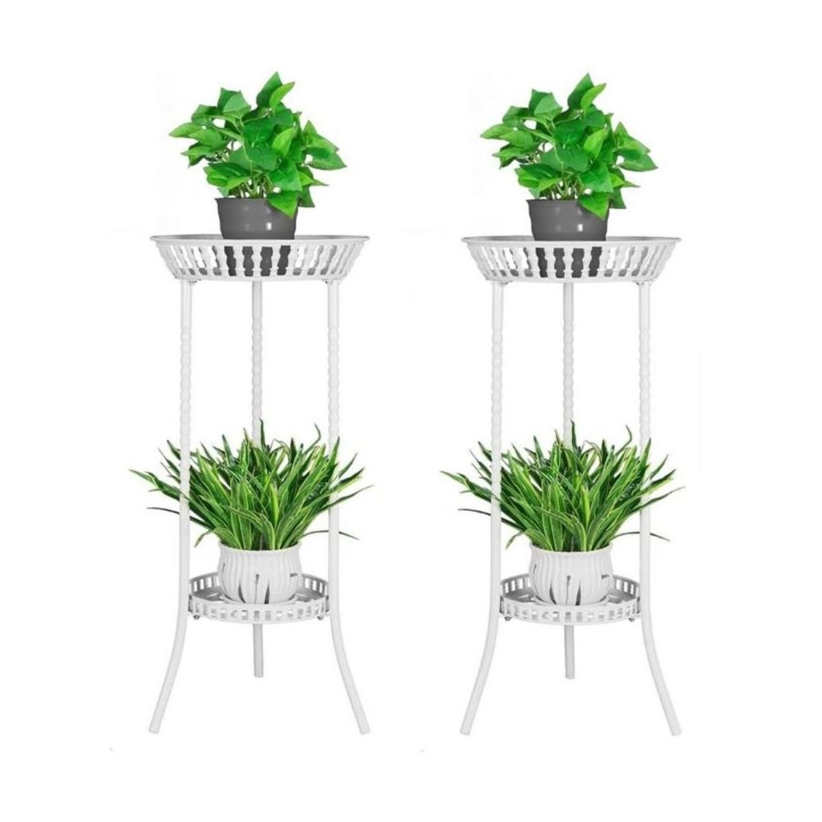GENERICO - Pack de 2 Pedestales para 2 Macetas Metálico Blanco.