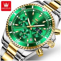 Reloj Cronógrafo Hombre Verde Esmeralda Acero Inoxidable Multifunción Resistencia al agua 3ATM