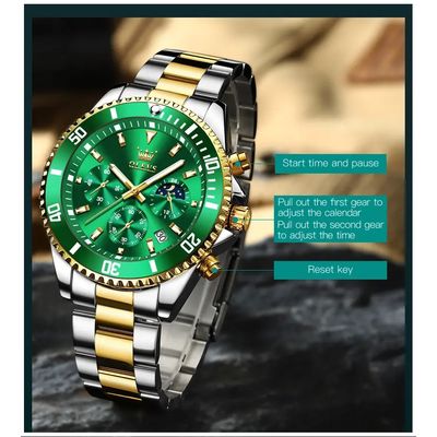 Imagen 2 del producto Reloj Cronógrafo Hombre Verde Esmeralda Acero Inoxidable Multifunción Resistencia al agua 3ATM