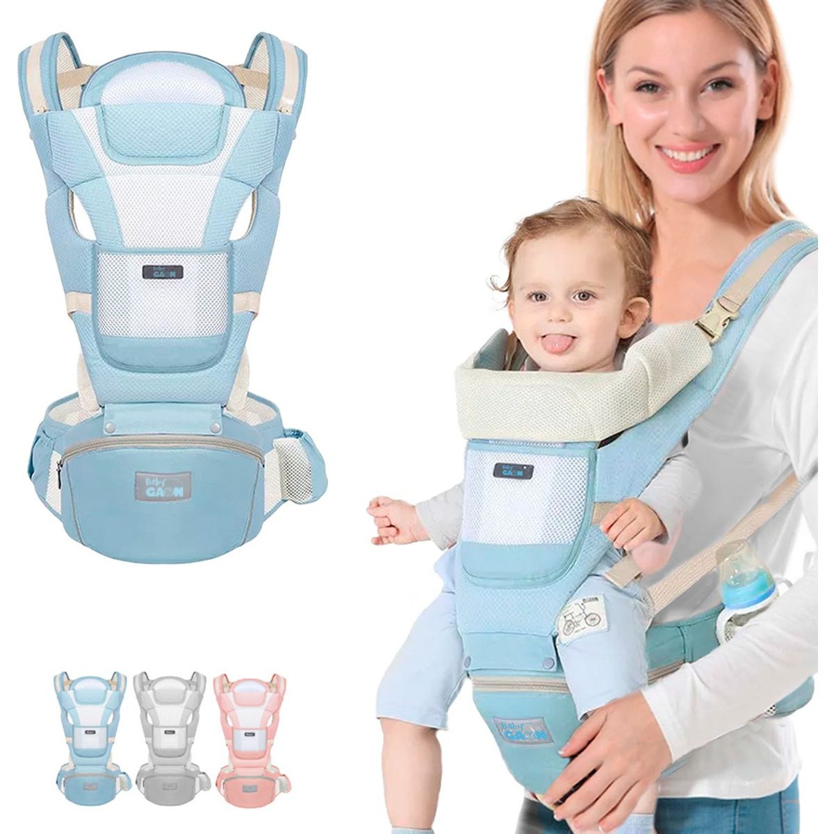 TIOZONEY - Mochila Porteo Ergonómico Cangurera Bebe Portabebes 4 En 1