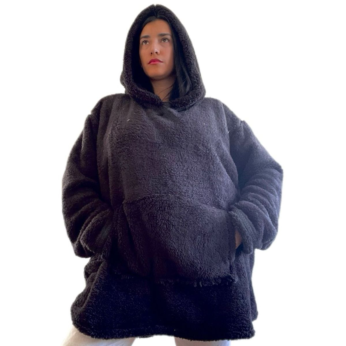 UNICO DISEÑO - Polerón Unicolor Corderito polar con gorro invierno Oversize
