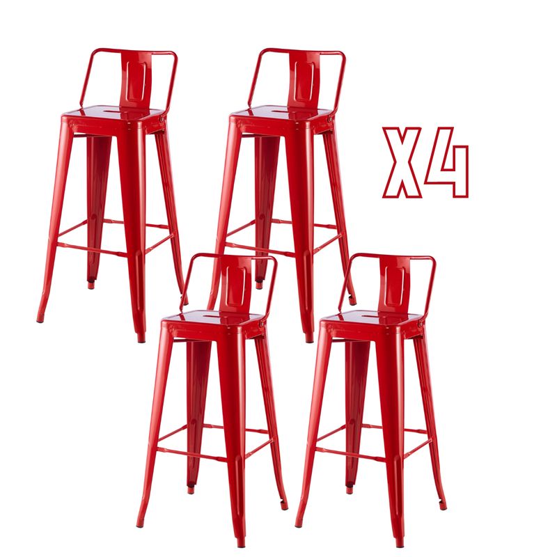 GENERICO - Pack 4 Taburetes Tolix metálico  66 cm - Rojo