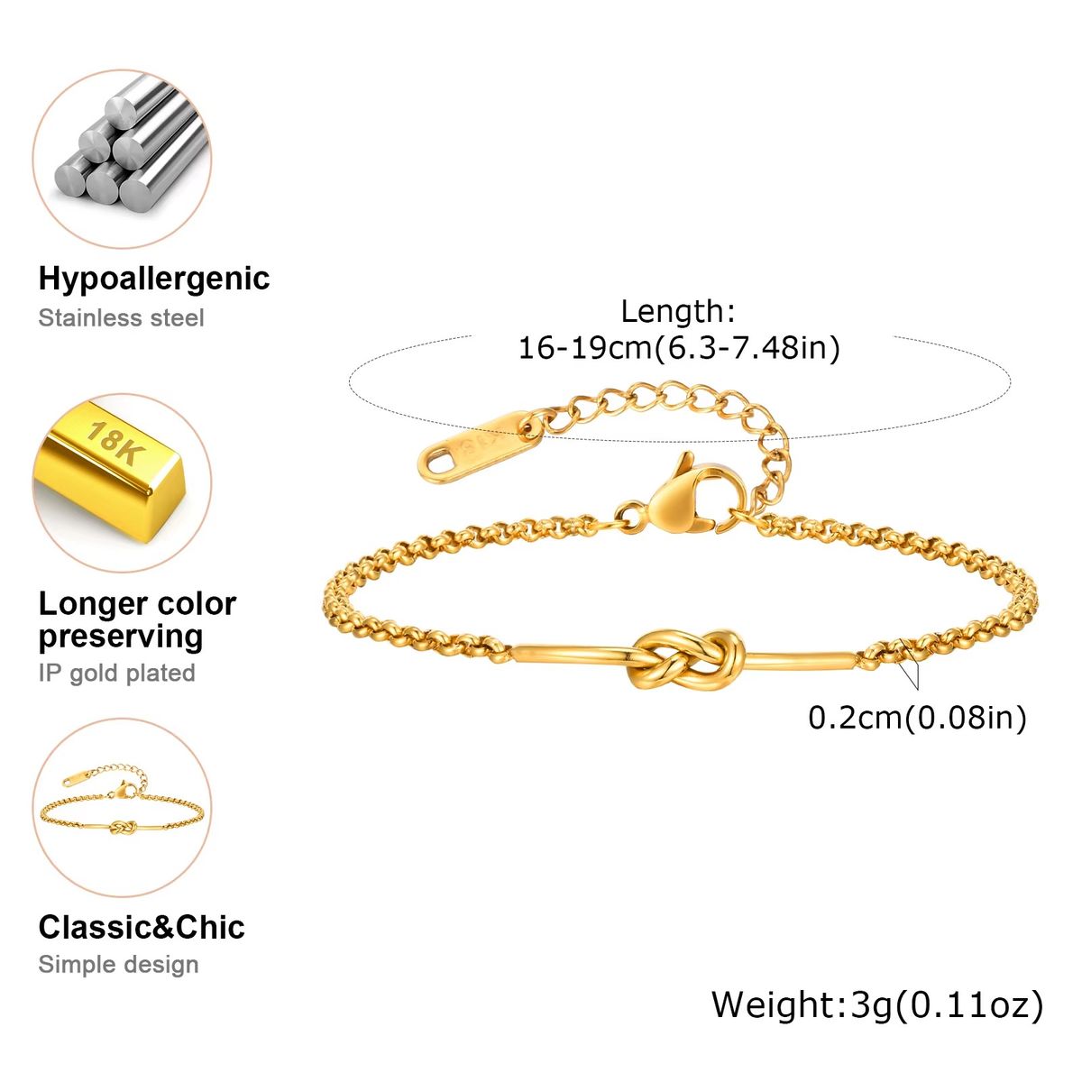 LUXURYJOYAS - Pulsera Ajustable Tejido Nudos Oro18kt Bañado Minimalista