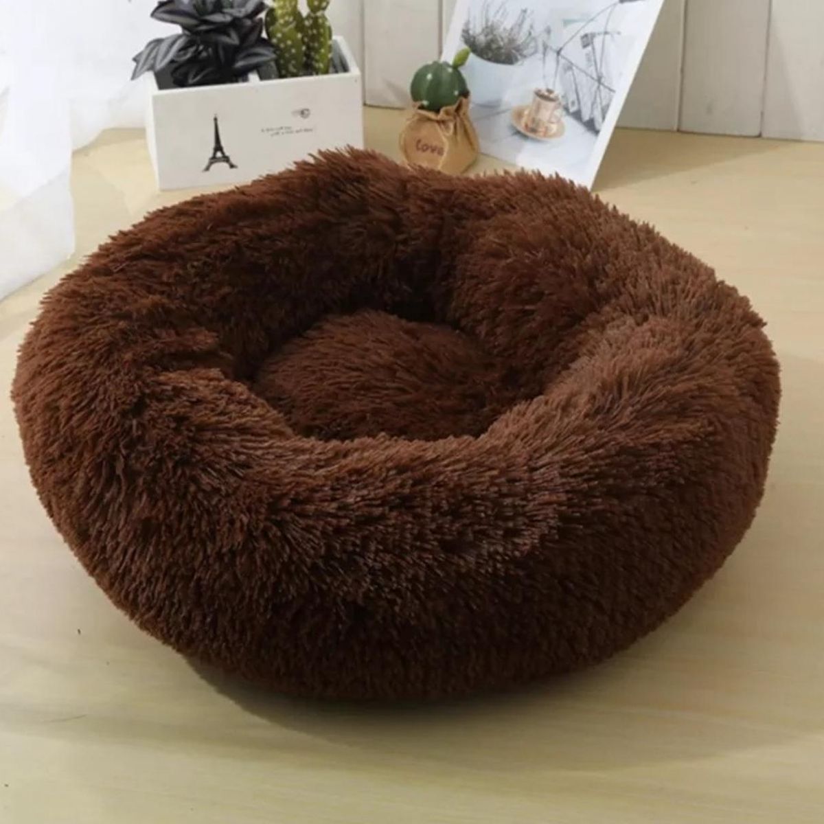 GENERICO - Cama De Felpa 80cm Para Mascotas Ideal Para Invierno Cafe