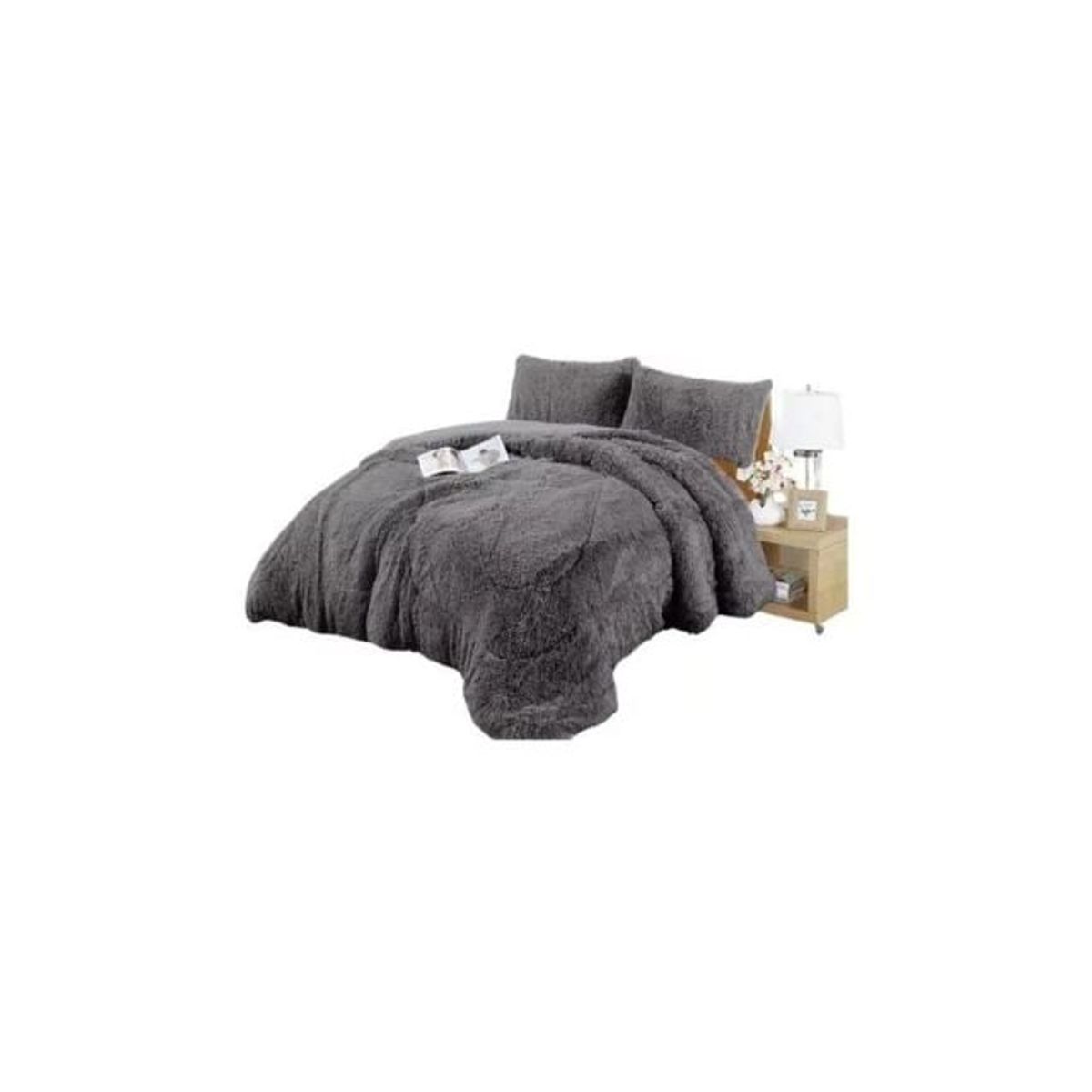 GENERICO - Plumón Invierno Liso Peludo CAMA2 Plazas - GRIS
