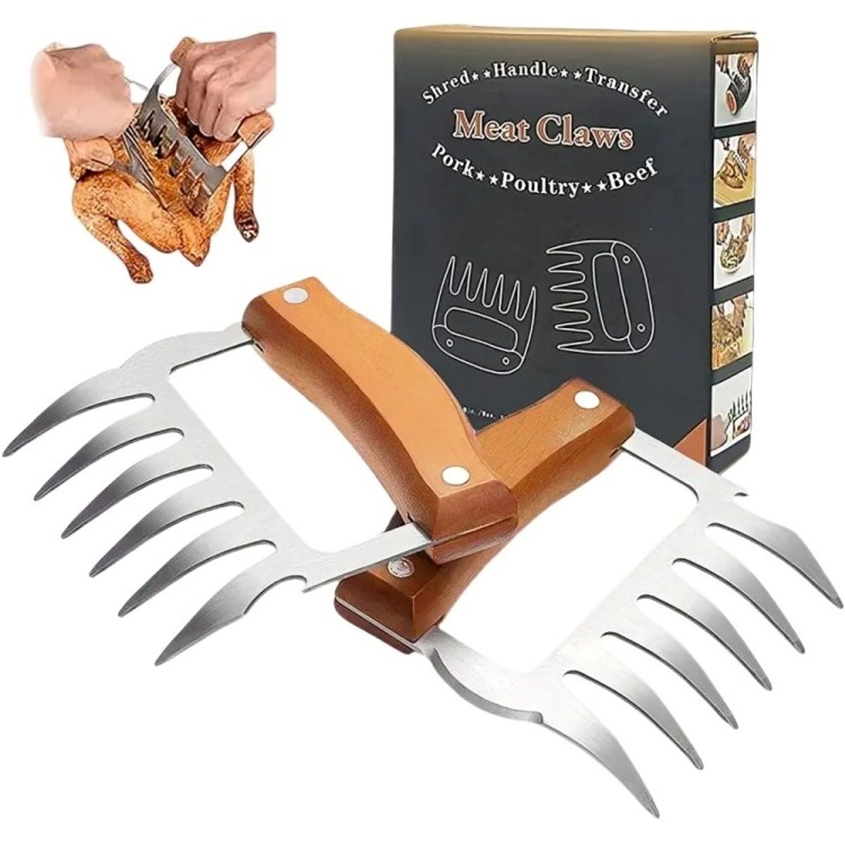 GENERICO - X2 Garras De Oso Acero Inoxidable Para Asados Parrilla Bbq