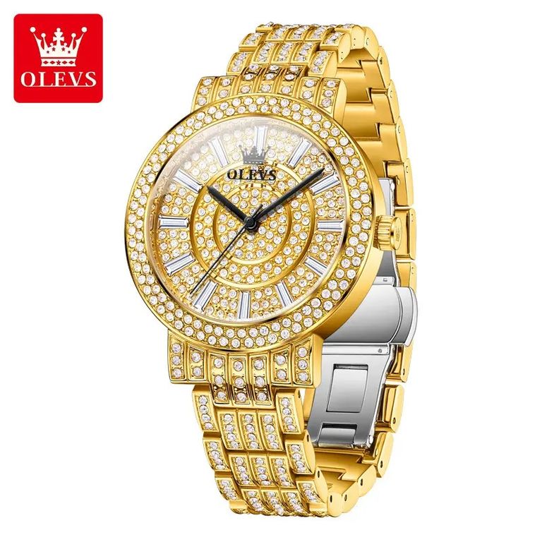 Reloj de Lujo Dorado para Mujer Cuarzo Cristales y Acabado Metalico Dorado TALLA UNICA