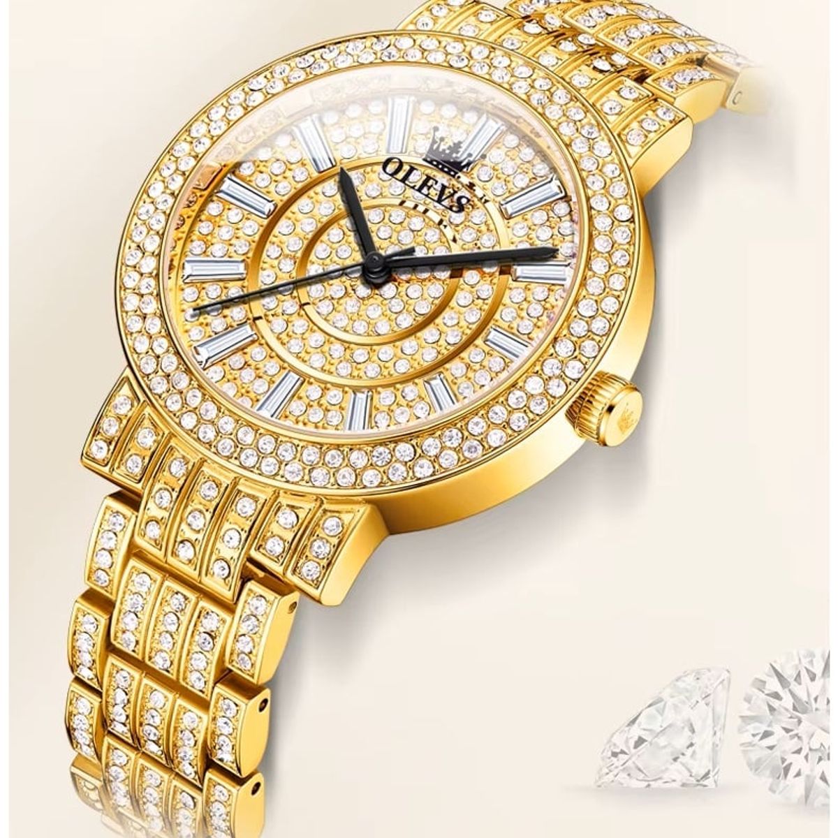 STARTECHOFFICE - Reloj Femenino Dorado con Cristales Movimiento de Cuarzo Alta Gama Resistencia al agua 3ATM