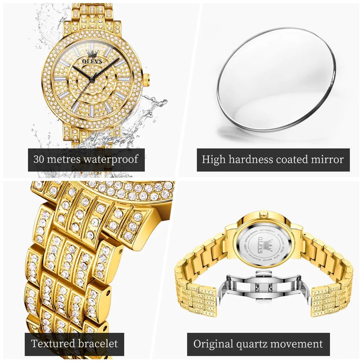 STARTECHOFFICE - Reloj Femenino Dorado con Cristales Movimiento de Cuarzo Alta Gama Resistencia al agua 3ATM
