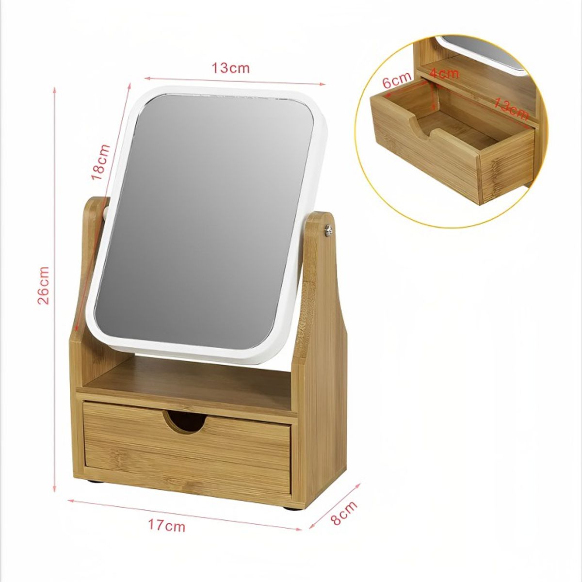 GENERICO - Espejo De Maquillaje Rotacion 360 Espejo De Mesa Con Cajon.-