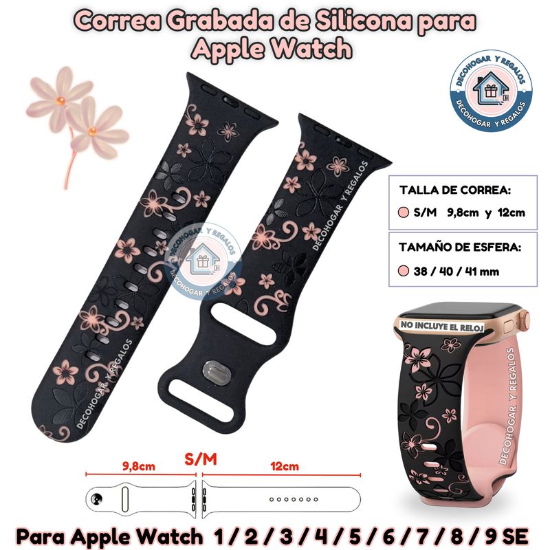GENERICO - Correa Grabada Para Apple Watch Flores 38-40-41MM SM