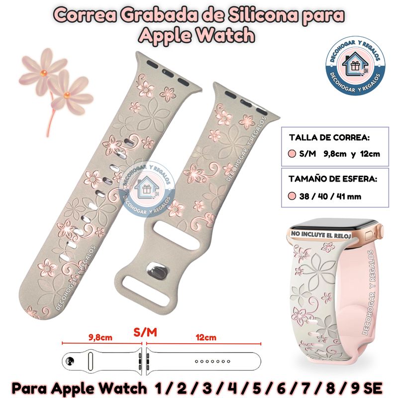 GENERICO - Correa Grabada Para Apple Watch Flores 38-40-41MM SM